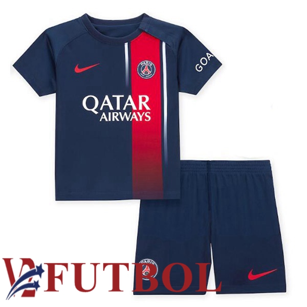 Hacer Camisetas Futbol Paris PSG Ninos Primera Azul Real 2023/2024 Baratas